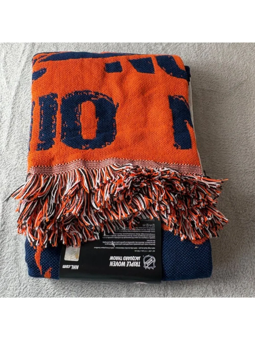 NHL Houston Oilers Throw Blanket Jaquard Fringe Blue Orange 46 x 59 Northwest